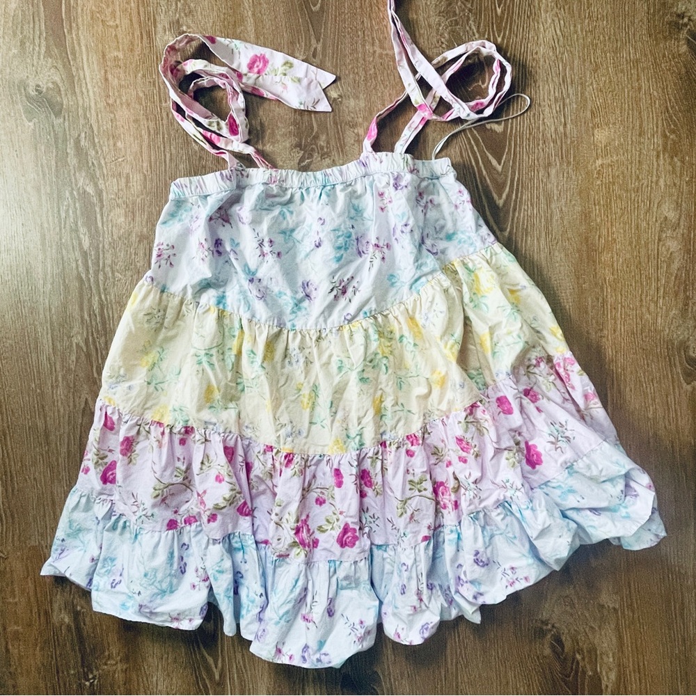 LoveShackFancy X Target Floral Tiered Jeanne Tie-Strap Babydoll Mini Dress Large - Picture 3 of 9